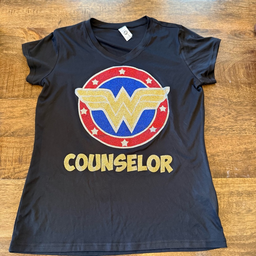 Black Counselor Tee with Red and Gold Emblem